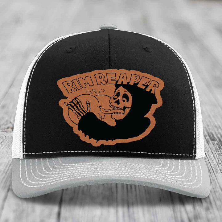 Rim Reaper - Leather Patch Hat - Rawhide to Black Patch - Richardson 112 Snapback Trucker Hat
