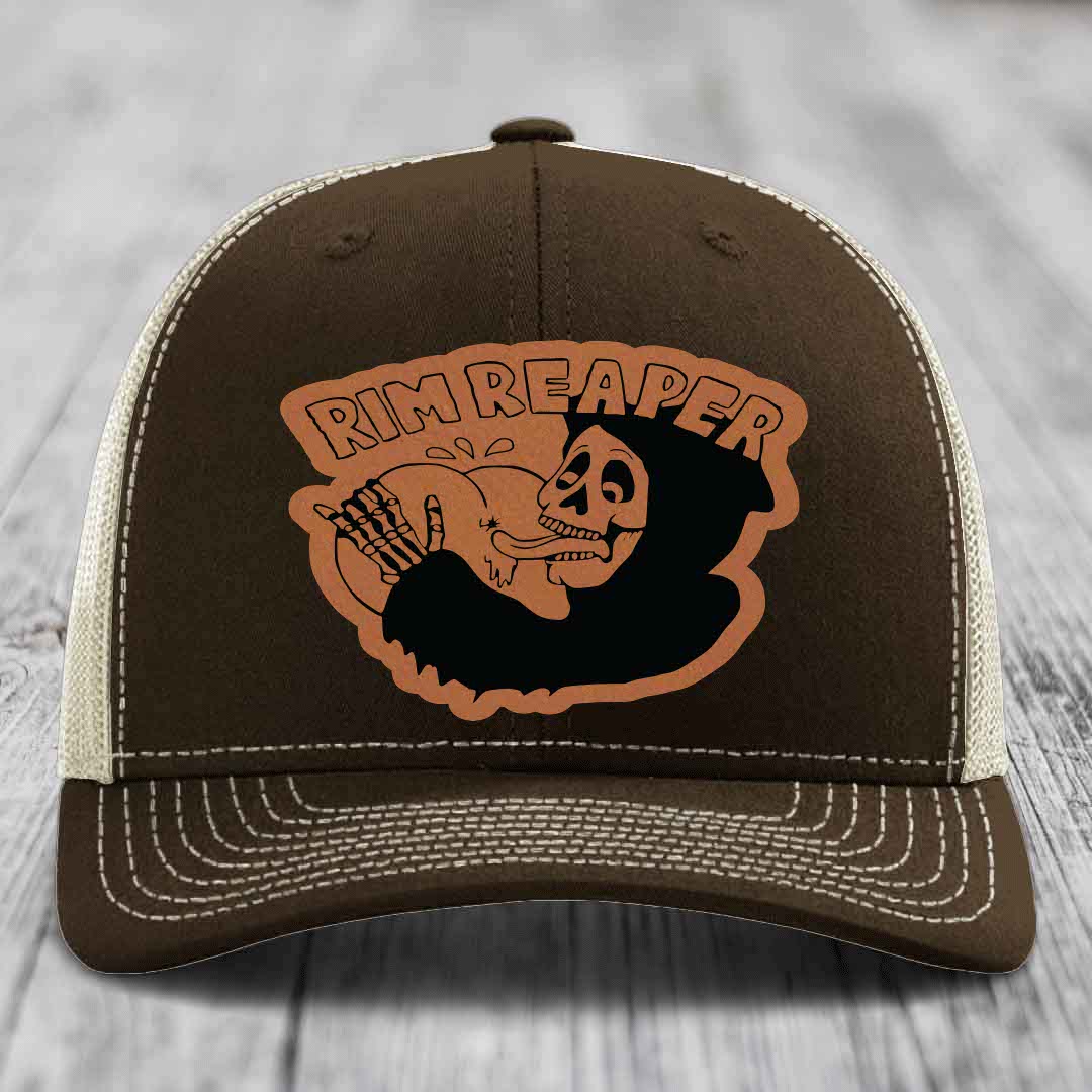 Rim Reaper - Leather Patch Hat - Rawhide to Black Patch - Richardson 112 Snapback Trucker Hat