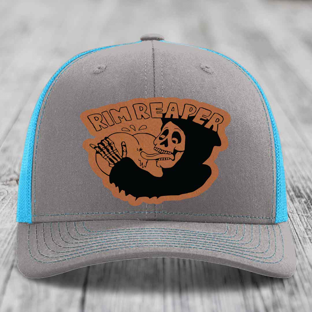 Rim Reaper - Leather Patch Hat - Rawhide to Black Patch - Richardson 112 Snapback Trucker Hat