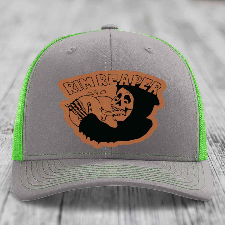 Rim Reaper - Leather Patch Hat - Rawhide to Black Patch - Richardson 112 Snapback Trucker Hat