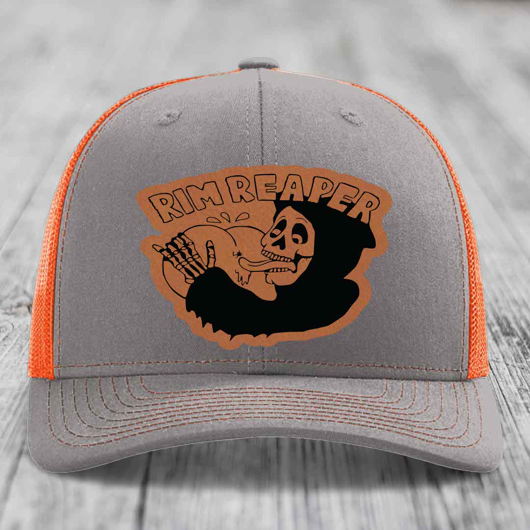 Rim Reaper - Leather Patch Hat - Rawhide to Black Patch - Richardson 112 Snapback Trucker Hat