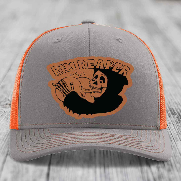 Rim Reaper - Leather Patch Hat - Rawhide to Black Patch - Richardson 112 Snapback Trucker Hat