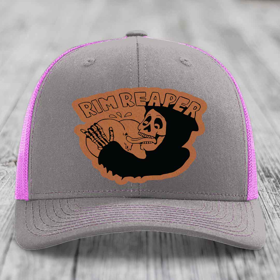 Rim Reaper - Leather Patch Hat - Rawhide to Black Patch - Richardson 112 Snapback Trucker Hat