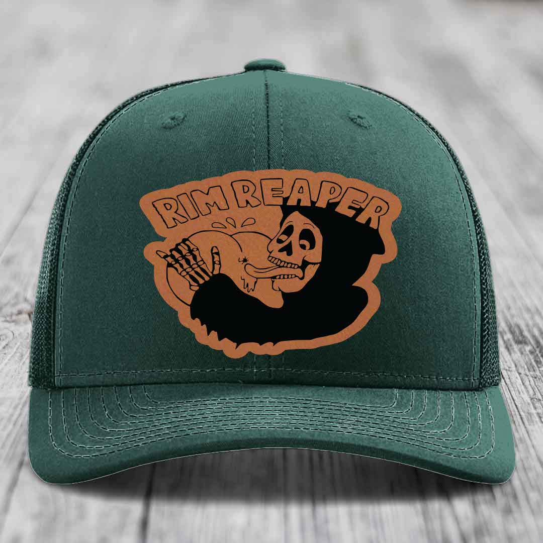 Rim Reaper - Leather Patch Hat - Rawhide to Black Patch - Richardson 112 Snapback Trucker Hat