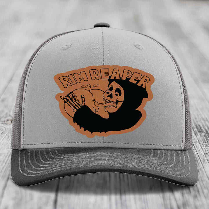 Rim Reaper - Leather Patch Hat - Rawhide to Black Patch - Richardson 112 Snapback Trucker Hat