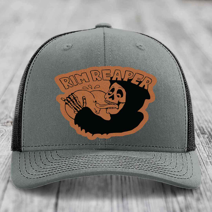 Rim Reaper - Leather Patch Hat - Rawhide to Black Patch - Richardson 112 Snapback Trucker Hat