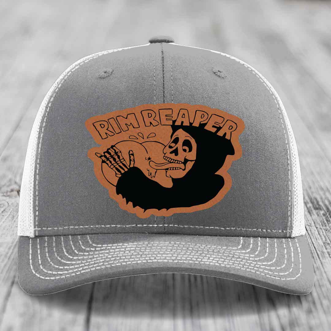 Rim Reaper - Leather Patch Hat - Rawhide to Black Patch - Richardson 112 Snapback Trucker Hat