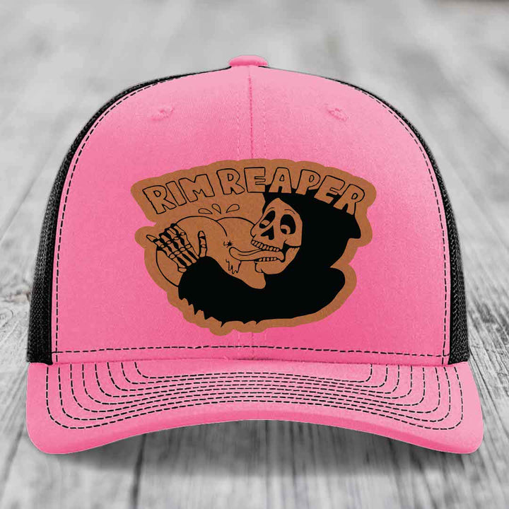 Rim Reaper - Leather Patch Hat - Rawhide to Black Patch - Richardson 112 Snapback Trucker Hat