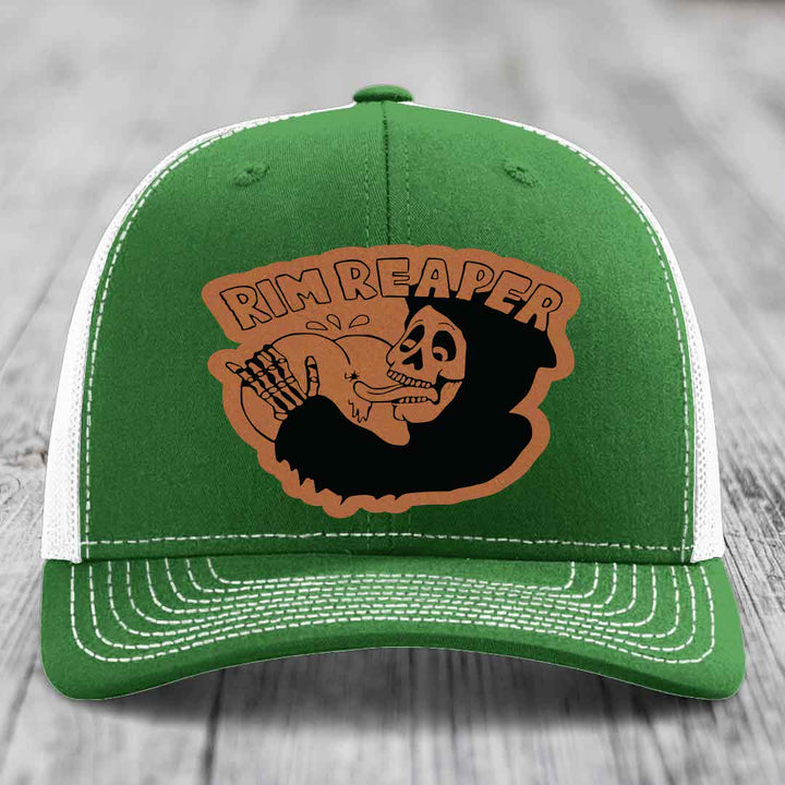 Rim Reaper - Leather Patch Hat - Rawhide to Black Patch - Richardson 112 Snapback Trucker Hat