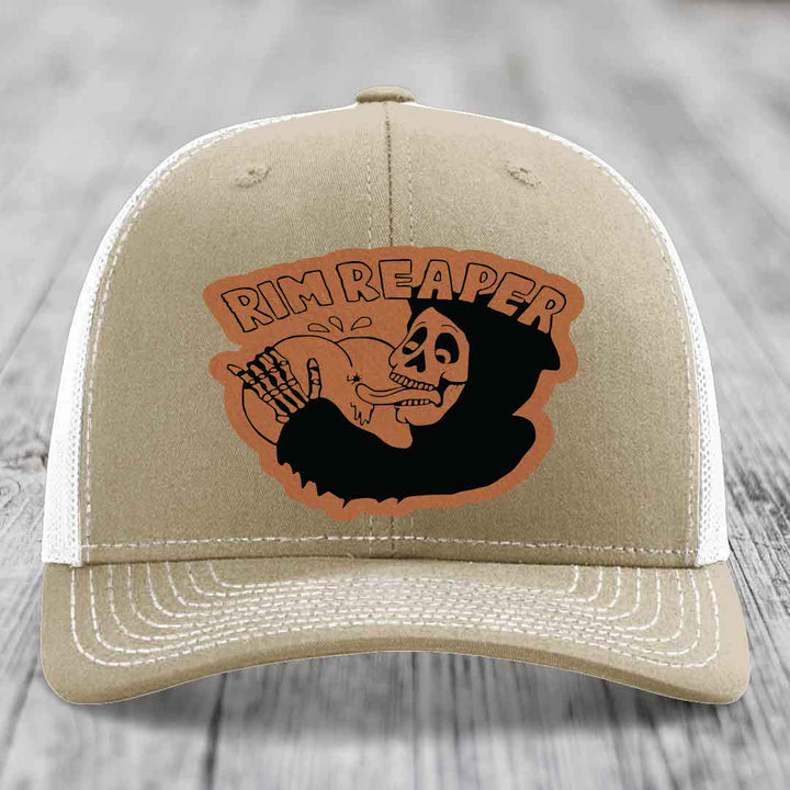 Rim Reaper - Leather Patch Hat - Rawhide to Black Patch - Richardson 112 Snapback Trucker Hat