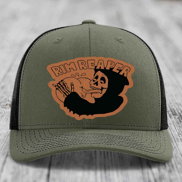 Rim Reaper - Leather Patch Hat - Rawhide to Black Patch - Richardson 112 Snapback Trucker Hat
