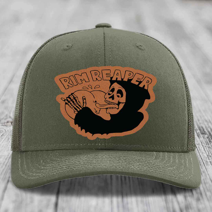 Rim Reaper - Leather Patch Hat - Rawhide to Black Patch - Richardson 112 Snapback Trucker Hat