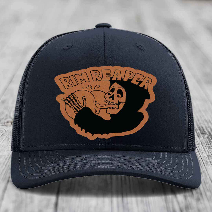 Rim Reaper - Leather Patch Hat - Rawhide to Black Patch - Richardson 112 Snapback Trucker Hat