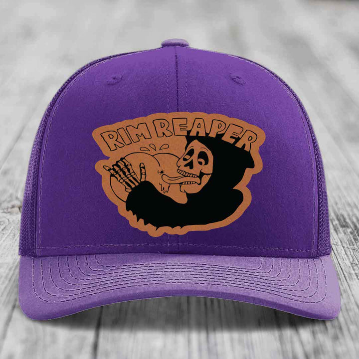 Rim Reaper - Leather Patch Hat - Rawhide to Black Patch - Richardson 112 Snapback Trucker Hat