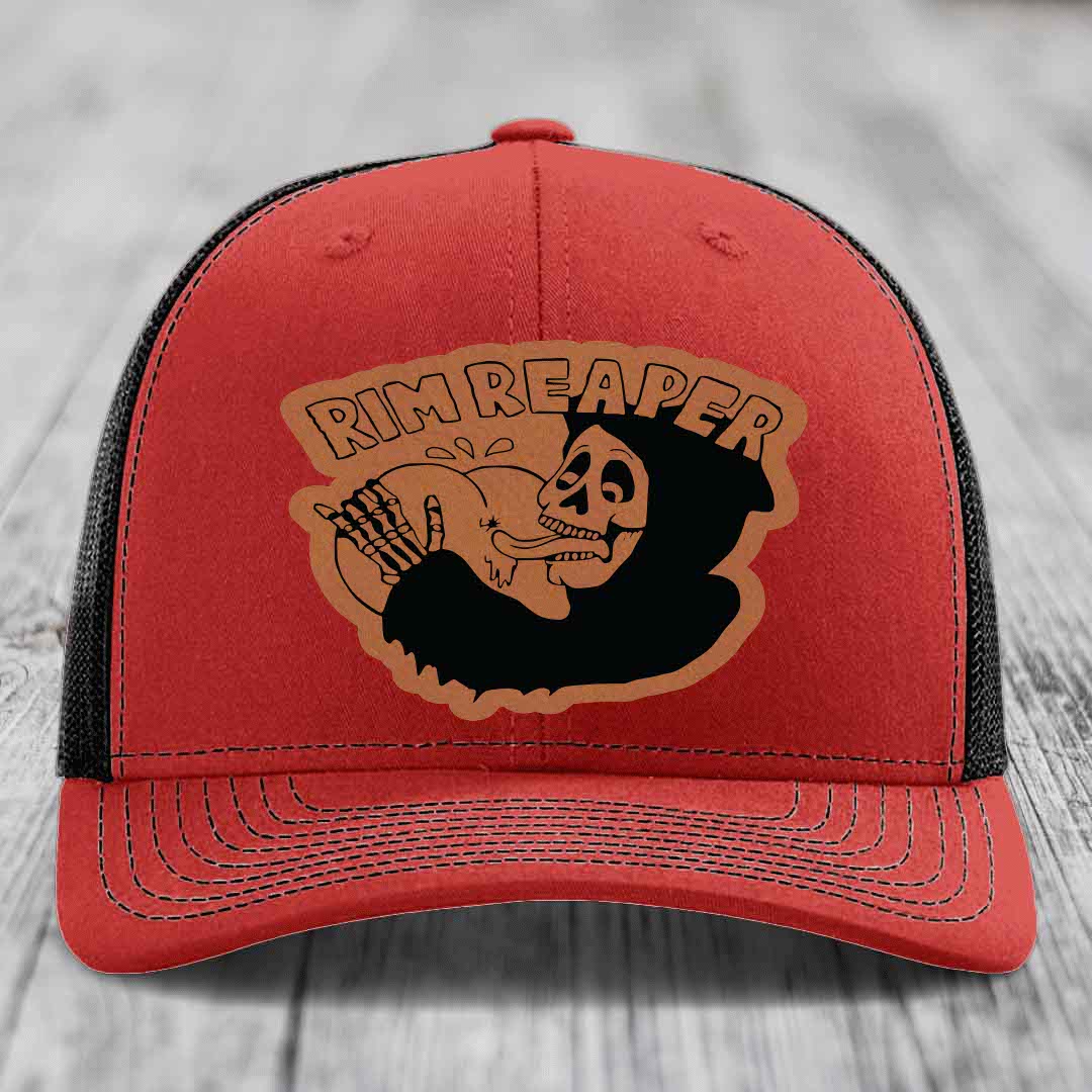 Rim Reaper - Leather Patch Hat - Rawhide to Black Patch - Richardson 112 Snapback Trucker Hat