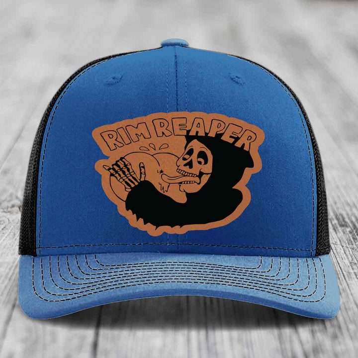 Rim Reaper - Leather Patch Hat - Rawhide to Black Patch - Richardson 112 Snapback Trucker Hat