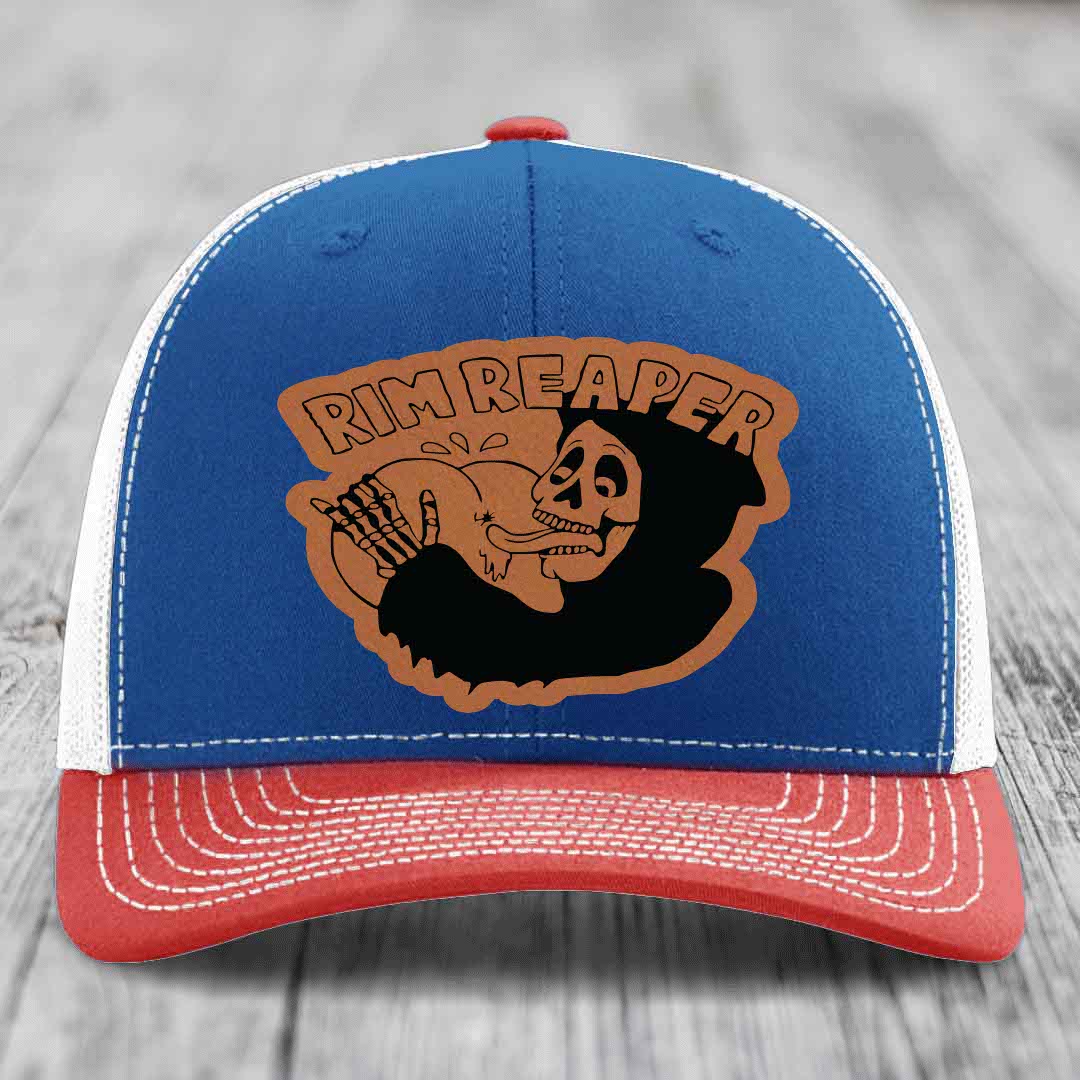 Rim Reaper - Leather Patch Hat - Rawhide to Black Patch - Richardson 112 Snapback Trucker Hat