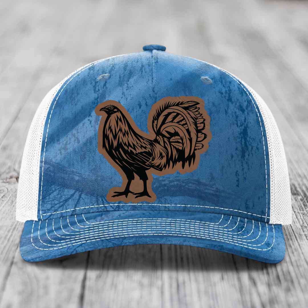 Rooster - Leather Patch Hat - Dark Brown to Black Patch - Richardson 112PFP Snapback Trucker Hat