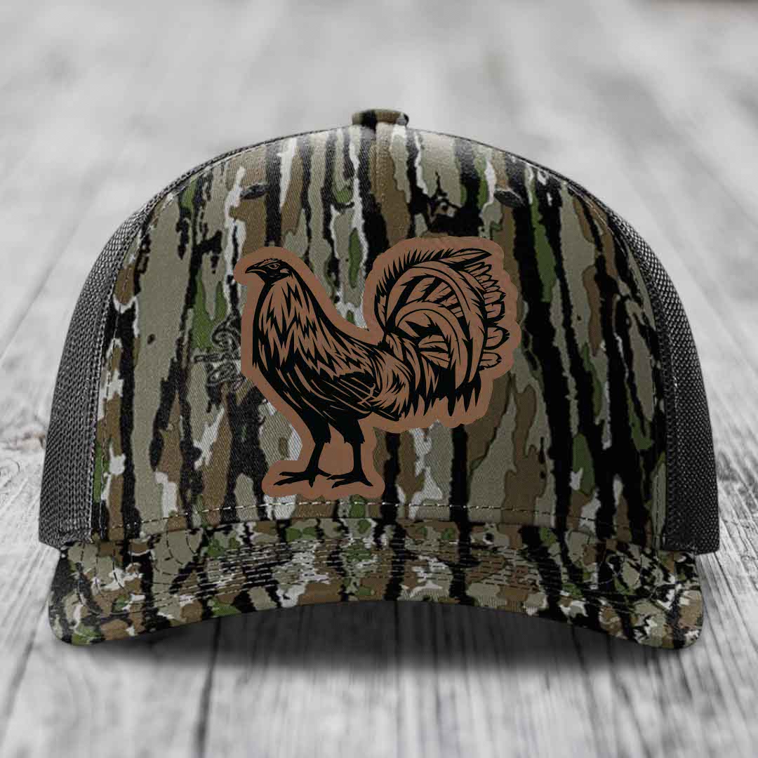 Rooster - Leather Patch Hat - Dark Brown to Black Patch - Richardson 112PFP Snapback Trucker Hat