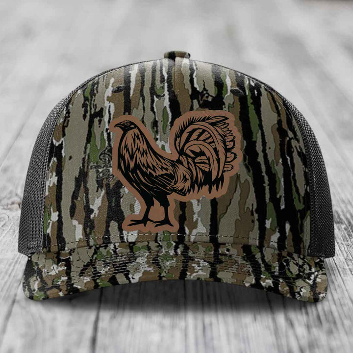 Rooster - Leather Patch Hat - Dark Brown to Black Patch - Richardson 112PFP Snapback Trucker Hat