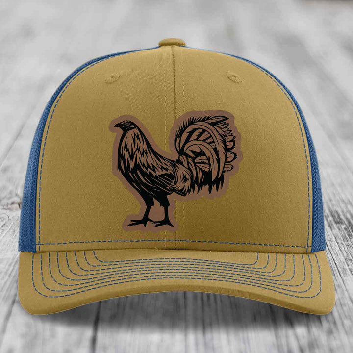 Rooster - Leather Patch Hat - Dark Brown to Black Patch - Richardson 112 Snapback Trucker Hat
