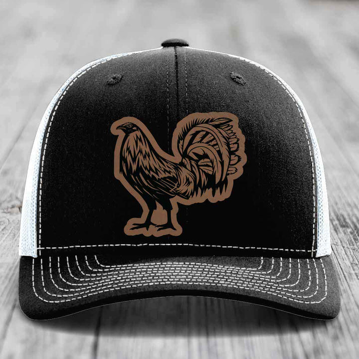 Rooster - Leather Patch Hat - Dark Brown to Black Patch - Richardson 112 Snapback Trucker Hat