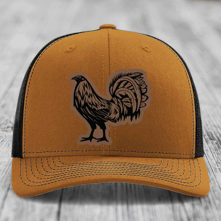 Rooster - Leather Patch Hat - Dark Brown to Black Patch - Richardson 112 Snapback Trucker Hat
