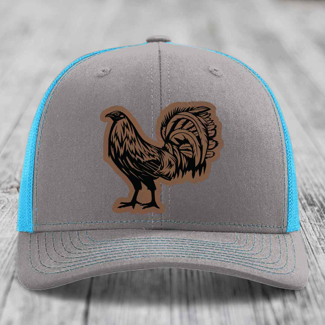 Rooster - Leather Patch Hat - Dark Brown to Black Patch - Richardson 112 Snapback Trucker Hat