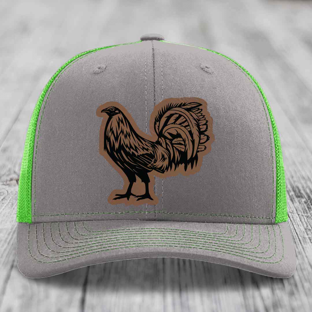Rooster - Leather Patch Hat - Dark Brown to Black Patch - Richardson 112 Snapback Trucker Hat