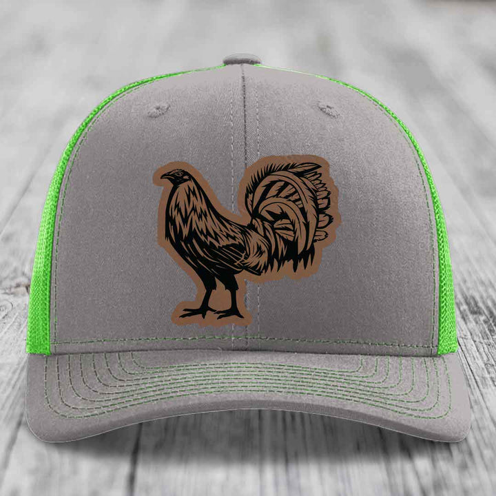 Rooster - Leather Patch Hat - Dark Brown to Black Patch - Richardson 112 Snapback Trucker Hat