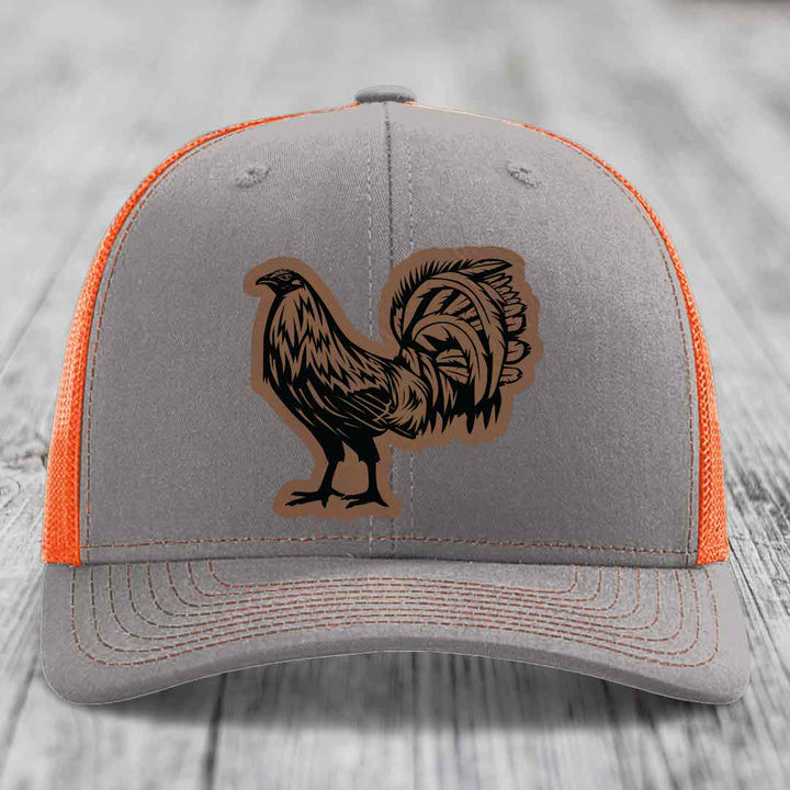 Rooster - Leather Patch Hat - Dark Brown to Black Patch - Richardson 112 Snapback Trucker Hat