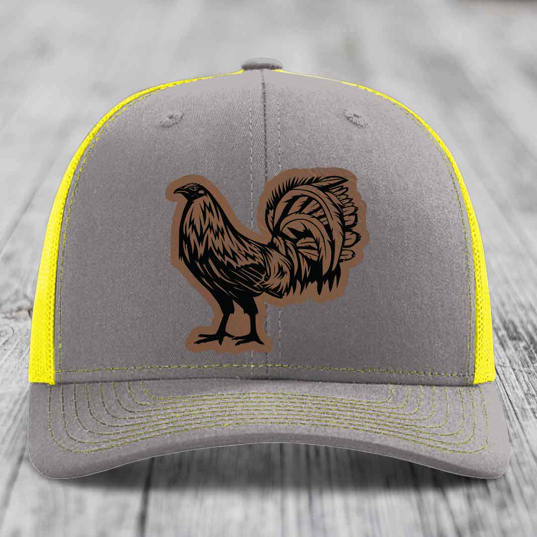 Rooster - Leather Patch Hat - Dark Brown to Black Patch - Richardson 112 Snapback Trucker Hat