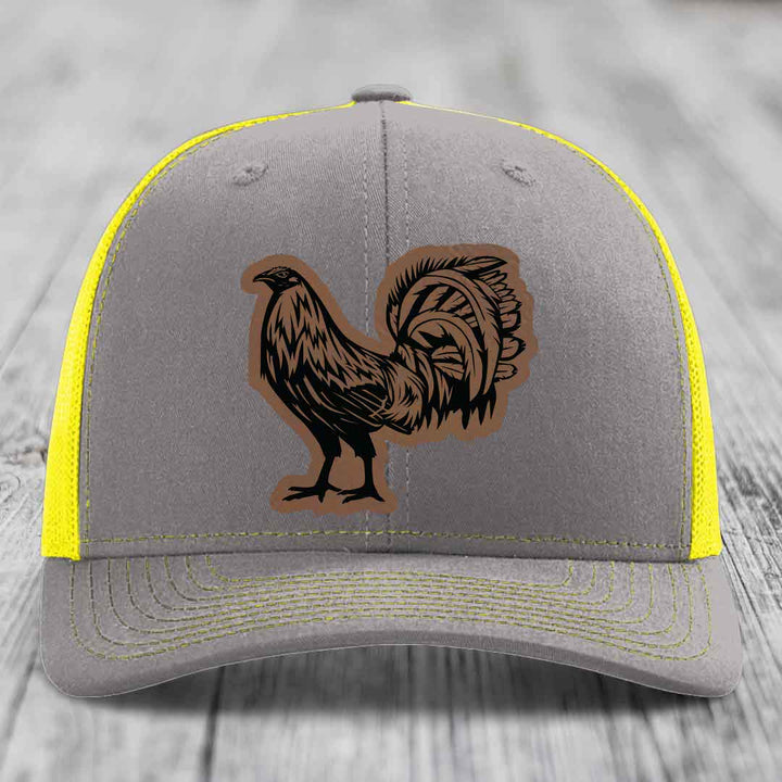 Rooster - Leather Patch Hat - Dark Brown to Black Patch - Richardson 112 Snapback Trucker Hat