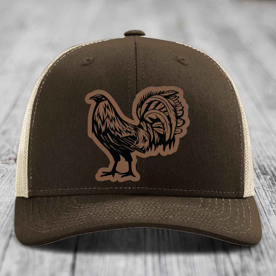 Rooster - Leather Patch Hat - Dark Brown to Black Patch - Richardson 112 Snapback Trucker Hat