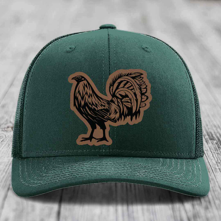Rooster - Leather Patch Hat - Dark Brown to Black Patch - Richardson 112 Snapback Trucker Hat