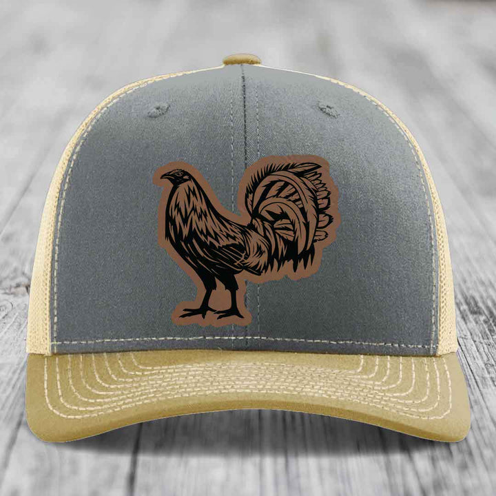 Rooster - Leather Patch Hat - Dark Brown to Black Patch - Richardson 112 Snapback Trucker Hat