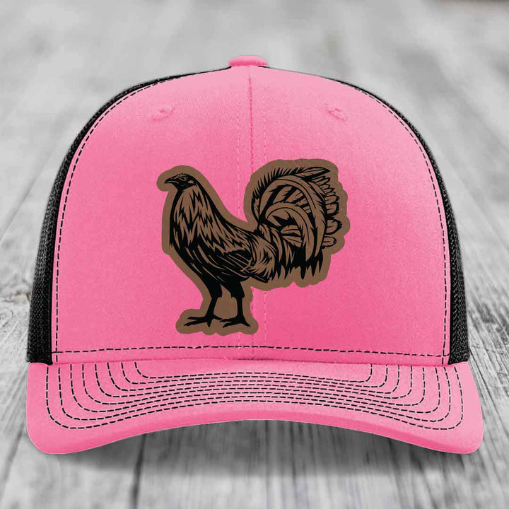 Rooster - Leather Patch Hat - Dark Brown to Black Patch - Richardson 112 Snapback Trucker Hat