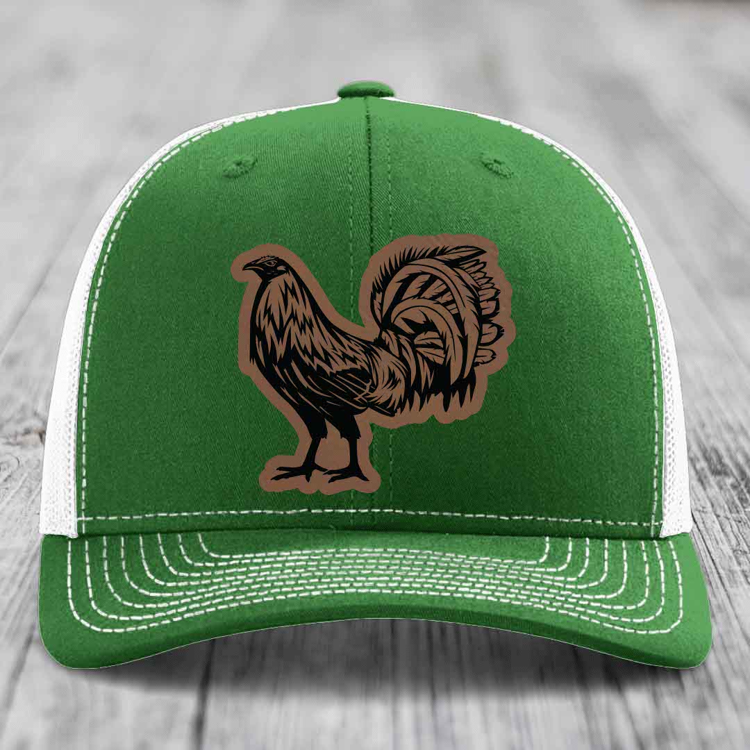 Rooster - Leather Patch Hat - Dark Brown to Black Patch - Richardson 112 Snapback Trucker Hat