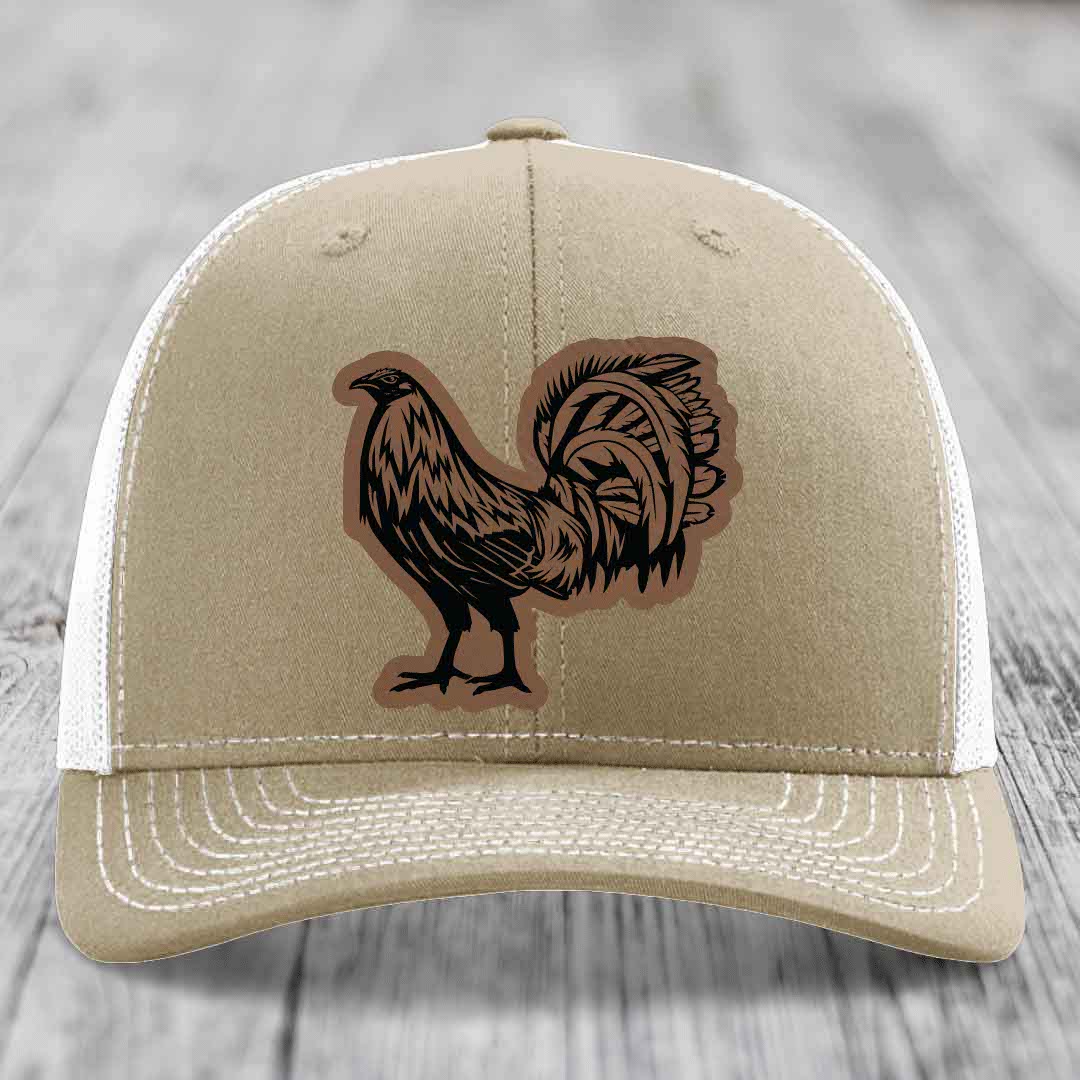 Rooster - Leather Patch Hat - Dark Brown to Black Patch - Richardson 112 Snapback Trucker Hat