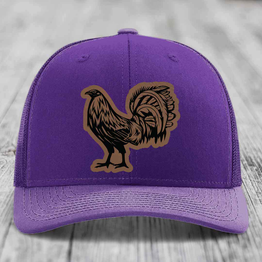Rooster - Leather Patch Hat - Dark Brown to Black Patch - Richardson 112 Snapback Trucker Hat