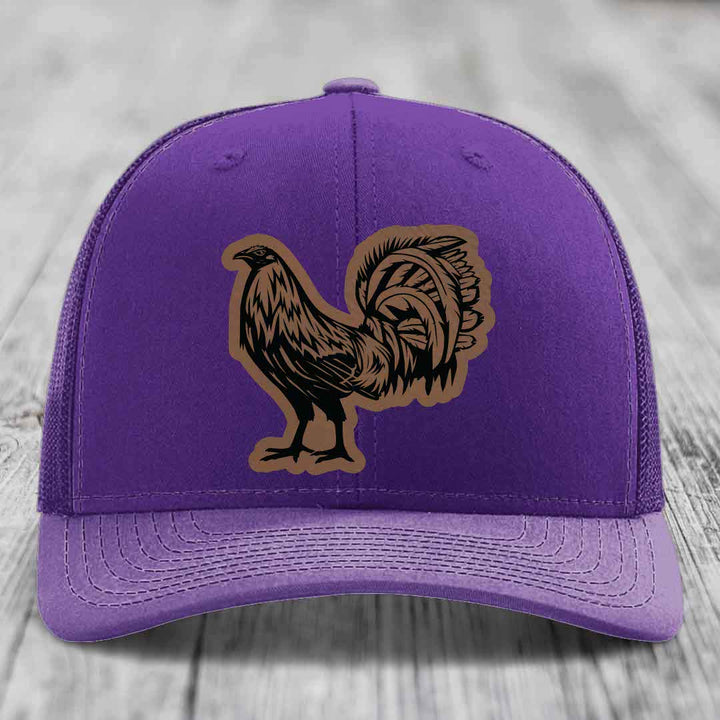 Rooster - Leather Patch Hat - Dark Brown to Black Patch - Richardson 112 Snapback Trucker Hat