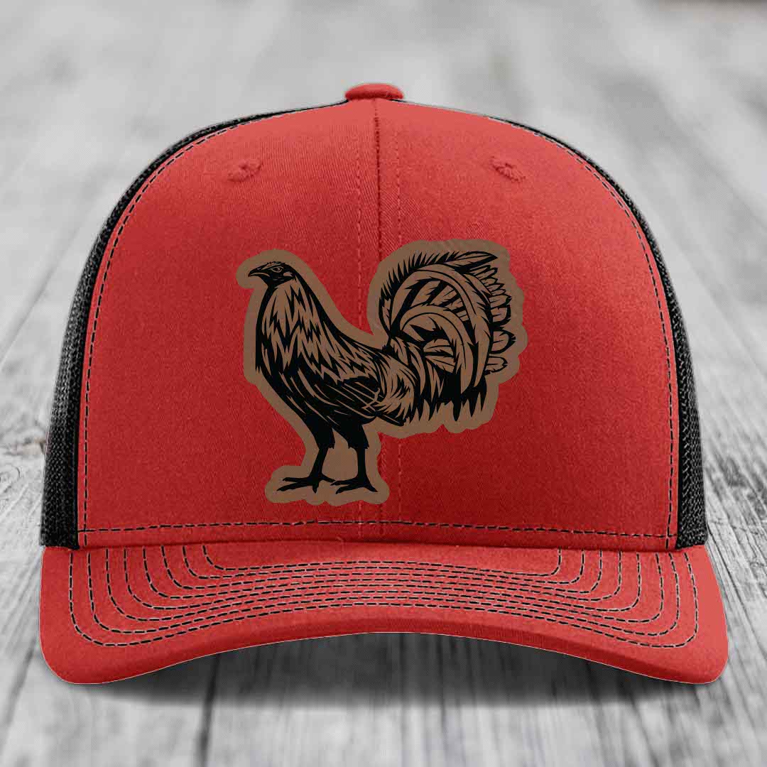 Rooster - Leather Patch Hat - Dark Brown to Black Patch - Richardson 112 Snapback Trucker Hat