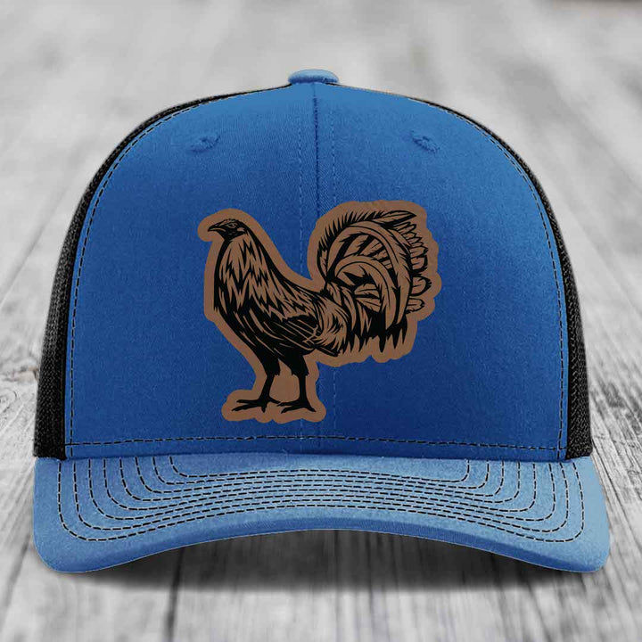 Rooster - Leather Patch Hat - Dark Brown to Black Patch - Richardson 112 Snapback Trucker Hat