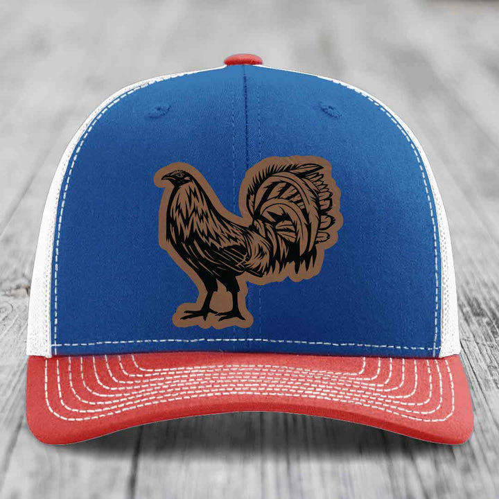 Rooster - Leather Patch Hat - Dark Brown to Black Patch - Richardson 112 Snapback Trucker Hat