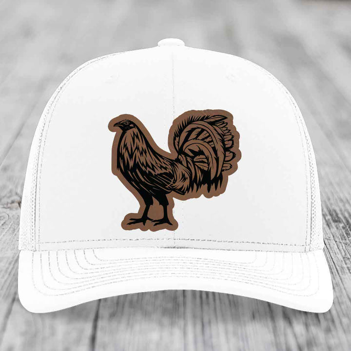 Rooster - Leather Patch Hat - Dark Brown to Black Patch - Richardson 112 Snapback Trucker Hat