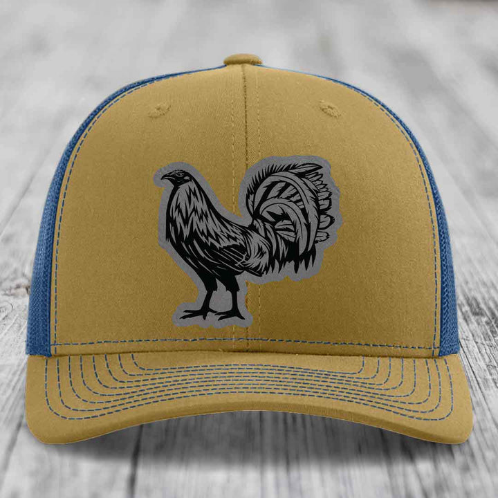 Rooster - Leather Patch Hat - Grey to Black Patch - Richardson 112 Snapback Trucker Hat