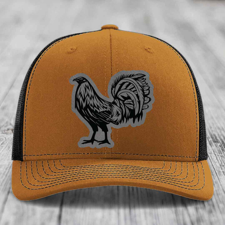 Rooster - Leather Patch Hat - Grey to Black Patch - Richardson 112 Snapback Trucker Hat