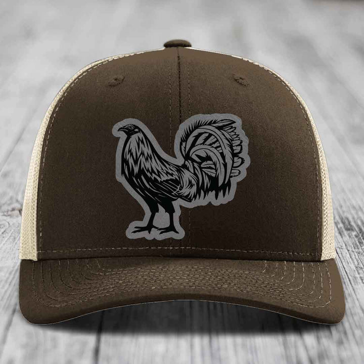 Rooster - Leather Patch Hat - Grey to Black Patch - Richardson 112 Snapback Trucker Hat