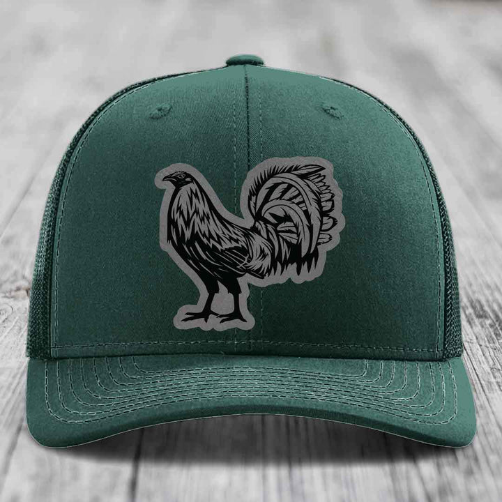 Rooster - Leather Patch Hat - Grey to Black Patch - Richardson 112 Snapback Trucker Hat