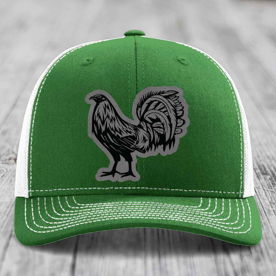 Rooster - Leather Patch Hat - Grey to Black Patch - Richardson 112 Snapback Trucker Hat